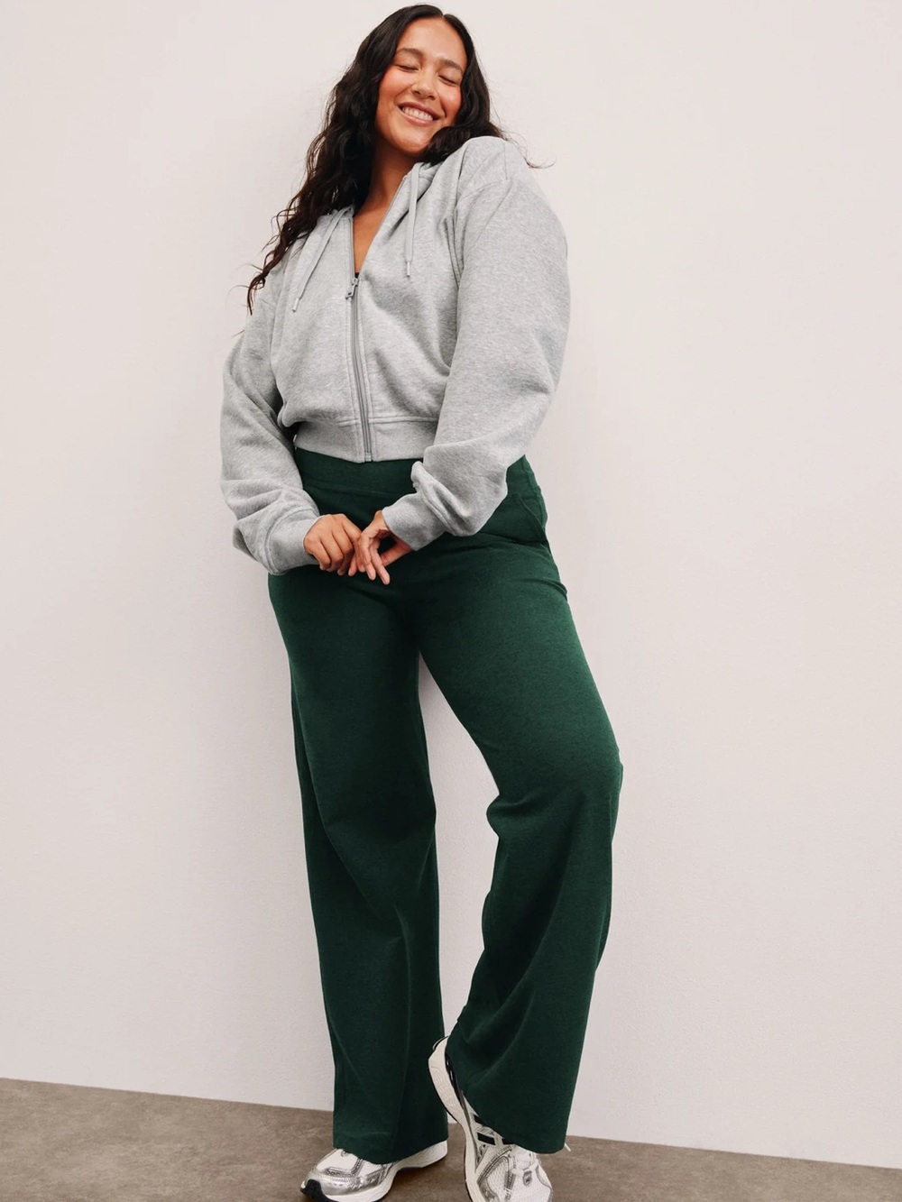 Beyond Yoga Laid Back Forest Green Wide Leg Knit Pants
